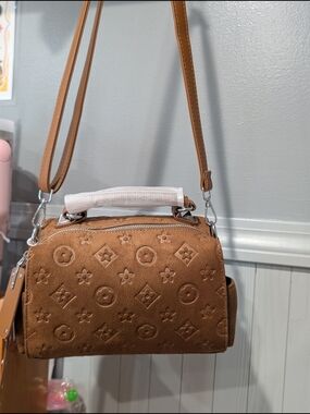 Tan Embossed Suede Crossbody Bag